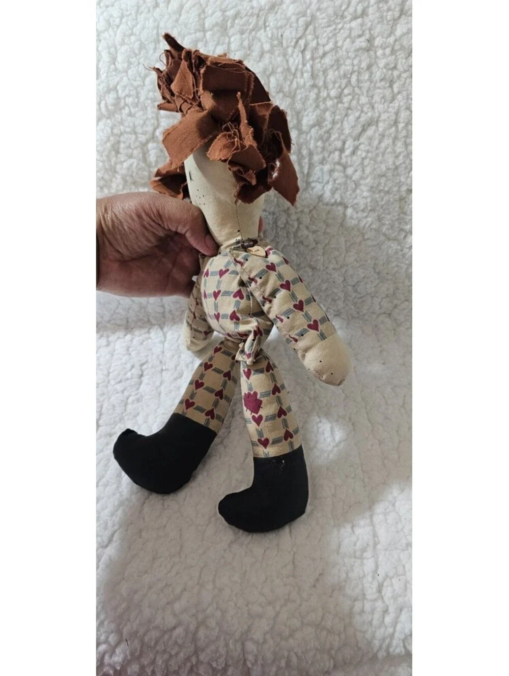 Handmade Girl Doll Plush Toy Hearts Wild Hair Buttons Moving Arms & Legs 12